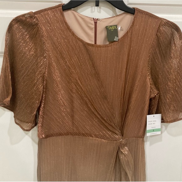 NWT Taylor Sz 8 gold sparkle ombré flutter sleeve side tie dress style 2102M - Picture 7 of 14